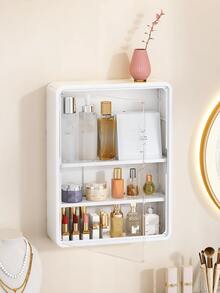 1pc No-Drill Wall-Mounted Cosmetic Storage Rack, Multi-Functional Cosmetic Storage Box With Detachable Shelves, Transparent Bathroom Accessories, Unfinished Surface, Space-Saving Display Box; Also Suitable As Blind Box, Toys Or Medicine Storage - White - View 8