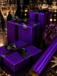 1pc Gradient Blue Purple Gift Wrapping Paper Set, Geometric Snowflake Pattern Gift Wrapping Paper, Suitable For Birthday, Wedding, Holiday Party Gift Boxes - Holiday Edition - View 4
