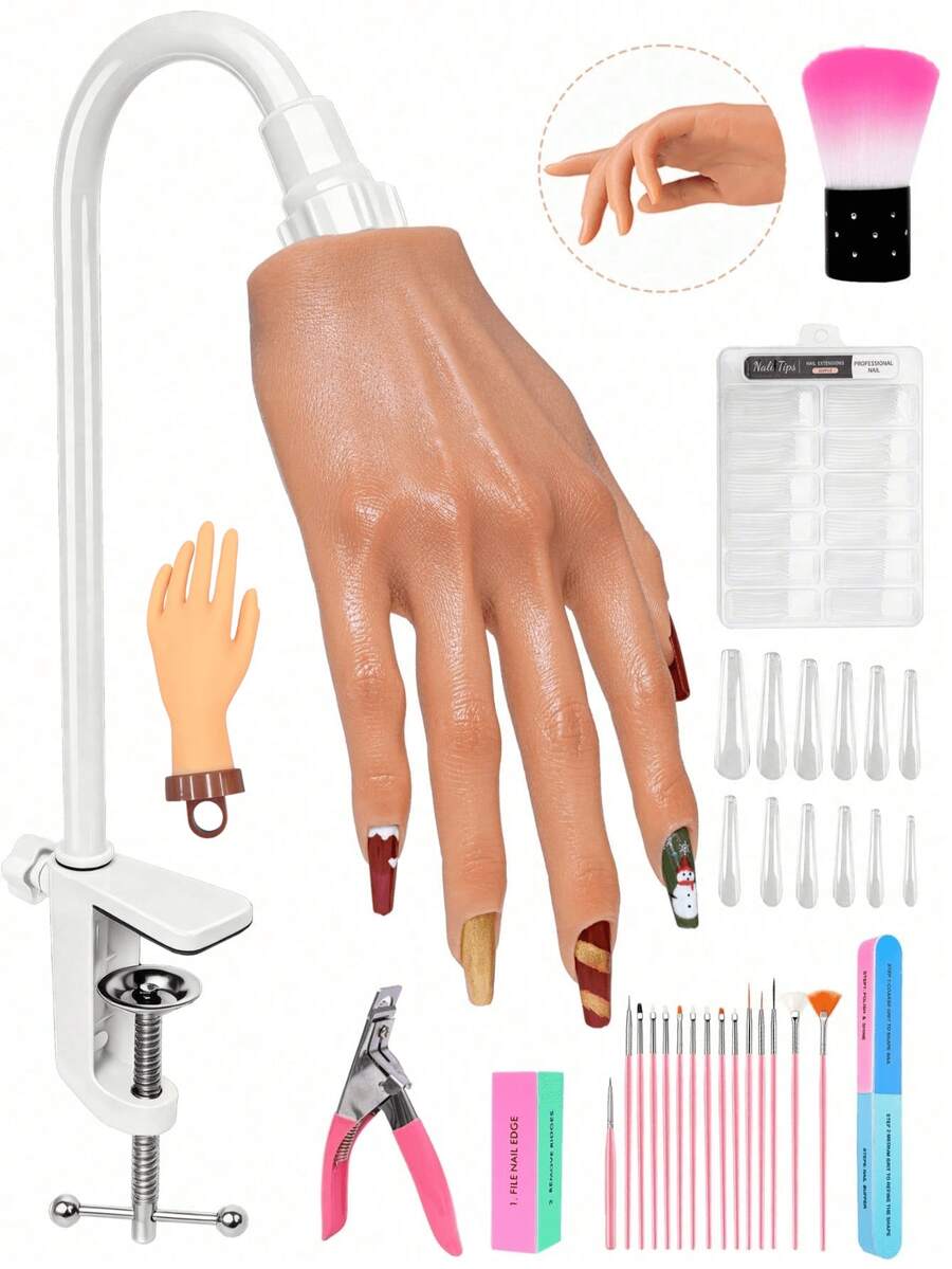 Acrylic Nail Practice Hand, Realistic Silicone Model Hand, Flexible Fingers, Suitable For Acrylic Nail, Gel Nail Polish Training, Complete Nail Art Beginner Practice Hand - Gold - View 1