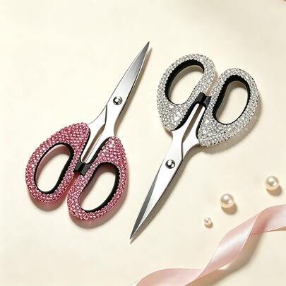 1pc Shiny Rhinestone Mini Scissors, Sewing Scissors, Small Office Home Portable Stainless Steel Paper Cutting Scissors For Opening Packages, Trimming Bangs, Thread, Fabric, School Scissors, Sewing Tool Accessories, Rhinestone Handicrafts
