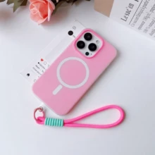 CteGlodrix [Jelly Magnetic - Lanyard]Compatible With IPhone 18 17 16 15 14 13 12 11 Pro Max Minimalist Macaron Color Magnetic Anti-Drop Phone Case With Wrist Strap - Hot Pink - View 30