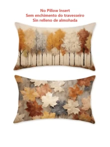 1/2/4pcs Vintage Autumn Forest & Maple Leaf Lumbar Pillow Covers, Country Autumn Tree Oil Painting Print Rectangular Throw Pillow Cases, Cozy Farmhouse Thanksgiving Home Decor - Multicolor - View 2