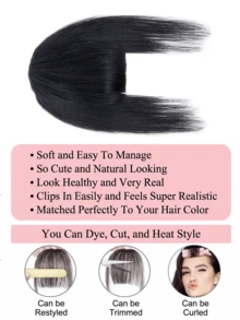Real Hair Clip-In Bangs, Invisible Lightweight Airy Bangs With Temple Trim, Suitable For Women, Natural Daily Office Style, Compatible With Multiple Hair Types And Skin Tones, Dark Brown Seamless Thickening Bangs Hairband, Instant Voluminous Styling Transformation - Multicolor - View 12