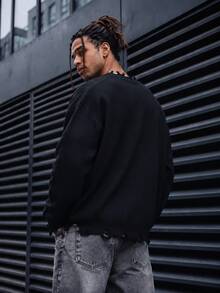 ANDREILEE Cupid Men's Cardigan, Fashion Street Style, Daily Commute, Versatile, Home Casual, Vacation, Long Sleeve, Stand Collar, Loose Fit Sweater - Black - View 4