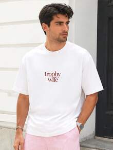Minimalist Trophy Wife Print Tee, Unisex Tops, Old Money Aesthetic, Y2K Streetwear, Summer Outfit For Women, Elegant Off-Campus Vacation Shirt - White - View 3