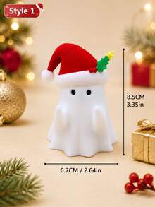 Cute Christmas Ghost Figurine, Mini Holiday Decor, Ghost Statue With Christmas Hat, Suitable For Desk Shelf Tabletop Decoration, Holiday Home Party Ornament - Multicolor - View 13