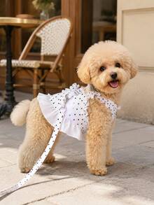 1pc Pet Harness Dress With Matching Leash, Polka Dot Ruffle Hem Design, Adjustable Size, Suitable For Small And Medium Dogs, Outdoor Walking, Daily Wear, Party Photos, Spring/Summer Pet Clothing - Multicolor - View 7