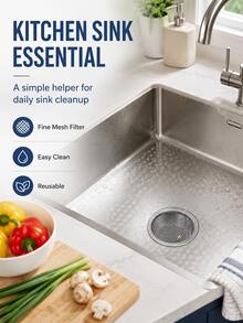 2pcsStainless Steel Kitchen Sink Strainer Basket, Reusable Fine Mesh Drain Filter, Food Scrap Catcher, Anti-Clog Sink Drain Strainer For Daily Kitchen Use - Multiple Styles - View 4