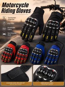 Motorcycle Riding Gloves With Protective Knuckle Shell, Long Finger Touchscreen Compatible, Breathable Fabric, Non-Slip Grip, Unisex Sports Riding Gear, Flexible Fit Motorcycle Accessories, Suitable For Riding, Racing, Outdoor Cycling - Multicolor - View 2