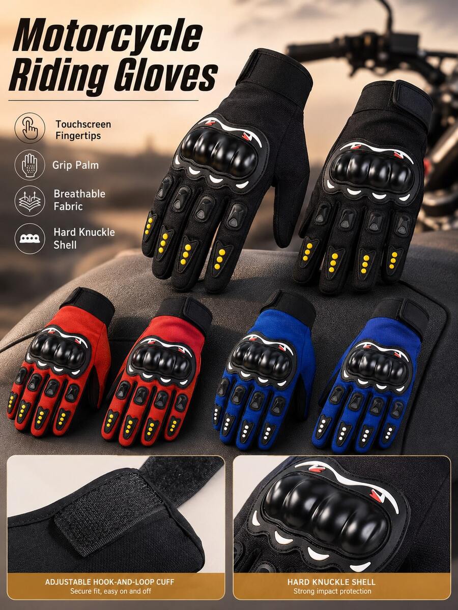 Motorcycle Riding Gloves With Protective Knuckle Shell, Long Finger Touchscreen Compatible, Breathable Fabric, Non-Slip Grip, Unisex Sports Riding Gear, Flexible Fit Motorcycle Accessories, Suitable For Riding, Racing, Outdoor Cycling