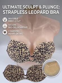Bra Bandeau Perekat Motif Macan Tutul Wanita, Bra Tempel Push-Up Tanpa Jahitan Kerah V Dalam, Bra Tak Terlihat Punggung Terbuka, Cocok untuk Gaun Pesta - MultiWarna - View 2