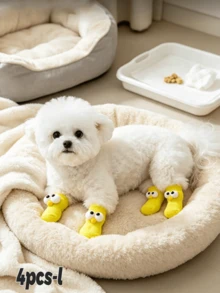 4 Pairs Cute Big Eye Dog Socks, Soft Knitted Paw Protection Socks, Wear-Resistant Non-Scratch Puppy Paw Covers, Warm Indoor Pet Socks, Suitable For Small Dogs, Prevent Licking, Pet Accessories - Multicolor - View 13