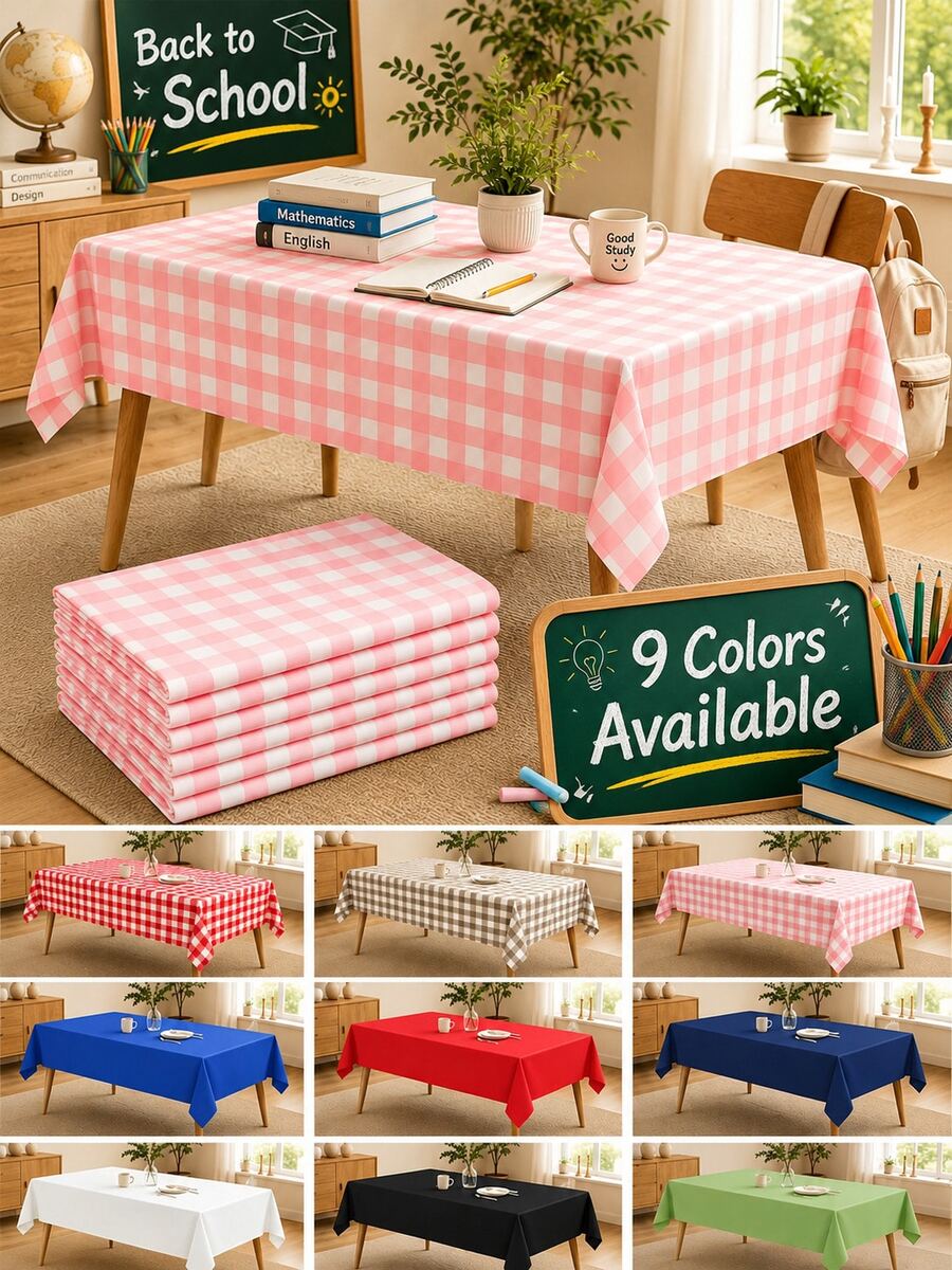 2pcs/4pcs/6pcs Pink & White Plaid Disposable Tablecloth, Stain-Resistant & Waterproof Plaid Tablecloth, Suitable For Baby Shower, Bridal Shower, Girls Birthday, Picnic, Indoor & Outdoor Party - Multicolor - View 1
