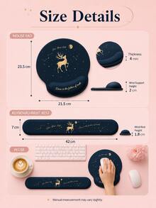 1pc Starry Deer Pattern Wrist Support Mouse Pad Set, Ergonomic Soft Memory Foam Mouse Pad And Keyboard Wrist Rest, Non-Slip Office Gaming Desktop Accessories - Multiple Styles - View 3