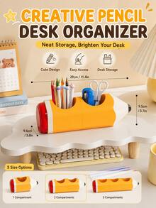 Creative Pencil Shaped Pen Holder, Multi-Compartment Desk Organizer For Pens Pencils Scissors Markers, Cute Stationery Storage Box For School Office Dorm Desk - A - View 7