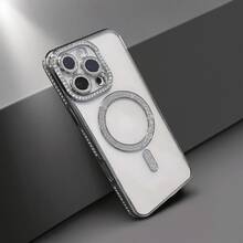 CteGlodrix 新款奢華時尚閃粉鑽石透明手機殼，適用 18 17 16 15 14 Plus 13 12 11 Pro Max，磁吸無線充電後蓋 - 銀色 - 查看 35