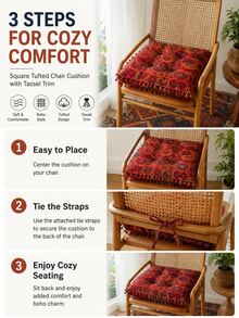 Bohemian Floral Pattern Thickened Linen Floor Mat, Soft Non-Slip Breathable Tatami Window Sill Slouchy Seat Cushion, Comfortable Meditation Pad, Suitable For Living Room, Bedroom, Balcony, Home Daily Use - Cushion - View 5