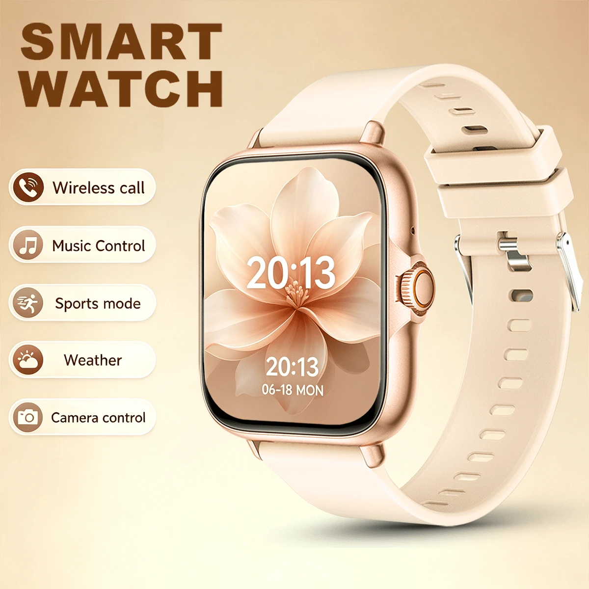 QAGSFLC Premium Unisex Smartwatch With Comfortable Silicone Strap, Calorie, Step, Sports Mode, Music Playback, Alarm, Remote Camera, Stopwatch, Wireless Call, Customizable Watch Face, USB Charging, Multi-Function Fashion Smartwatch