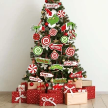 Panini Grinch Theme Paper Christmas Tree Hanging Ornament Set, Candy And Street Sign Shaped Tags, Christmas Tree Home Holiday Party Decoration - One Size Fits All - View 3
