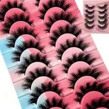 5 Pairs Classic Russian Mink Fur Cat Eye False Eyelashes, Natural D-Curl Fluffy Strip Lashes - Black - View 7