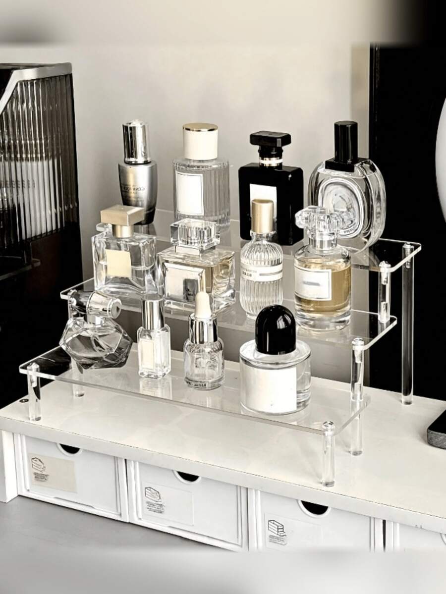 1pc Adjustable 2-3 Tier Acrylic Display Stand, Transparent Desktop Organizer, Tiered Desktop Holder For Cupcakes, Perfumes, Craft Toys