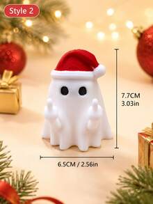 Cute Christmas Ghost Figurine, Mini Holiday Decor, Ghost Statue With Christmas Hat, Suitable For Desk Shelf Tabletop Decoration, Holiday Home Party Ornament - Multicolor - View 12