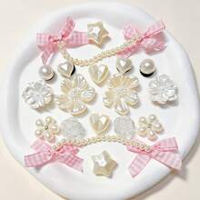 18pcs Pink Bow Flower Pearl Chain Shoe Charms, DIY Decorative Accessories For Clogs With Holes, Perfect Birthday Party Holiday Gift Choice - Baby Pink - View 11