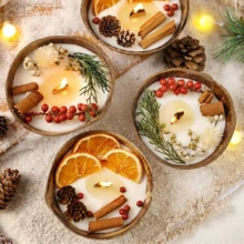 1pc Coconut Bowl Shaped Scented Candle, Made Of Natural Soy Wax, Smokeless And Long Lasting Fragrance - One Size Fits All - View 1