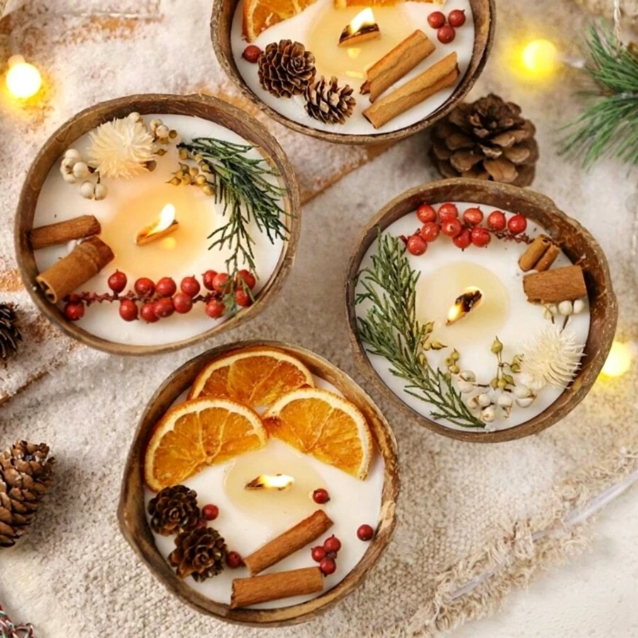 1pc Coconut Bowl Shaped Scented Candle, Made Of Natural Soy Wax, Smokeless And Long Lasting Fragrance - One Size Fits All - View 1