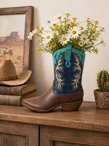 1pc Western Cowboy Boot Vase, Vintage Decorative Flower Stand, Rustic Farmhouse Home Decor, Suitable For Fresh Flowers, Living Room Table, Shelf, Fireplace Mantel, Entryway - New - View 3