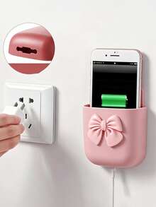 Cute Bow Wall-Mounted Storage Box, No-Drill Wall-Mounted Organizer, Plastic Storage Rack, Suitable For Bedroom, Study And Office, Space-Saving Small Item Decor, Can Hold Phone, Remote Control, Small Tools, Multi-Scenario Use, Home Essential, Creative Gift For Family And Friends - Multicolor - View 5