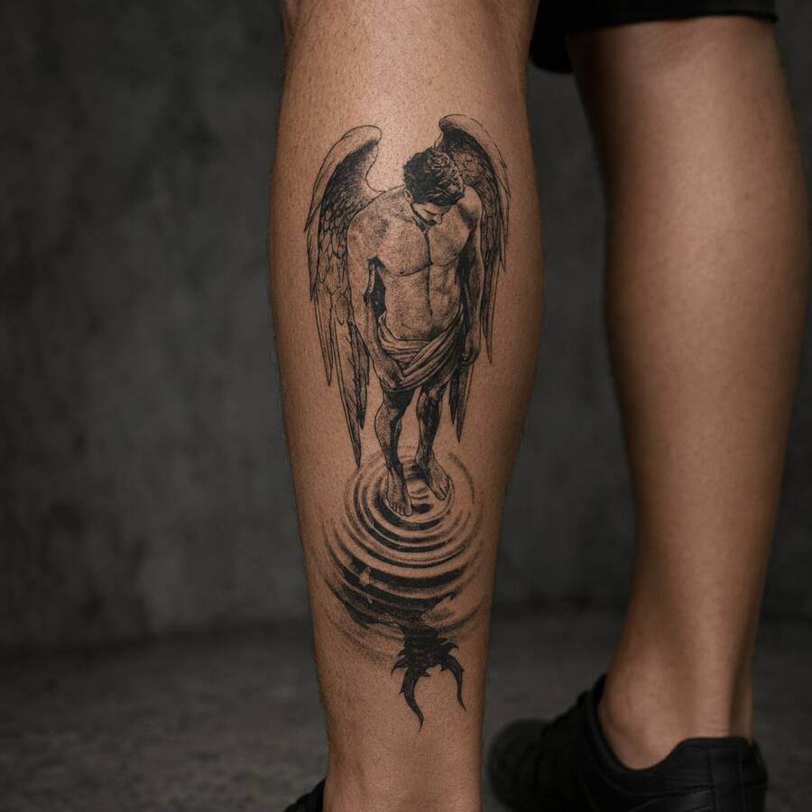1pc Waterproof Anti-Rub PVC Realistic Angel & Demon Tattoo Sticker, Suitable For Daily Wear - Grey - View 1