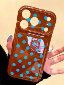 可愛粉色圓點亮面果凍手機殼，適用於 iPhone 18 Pro Max 17 Pro Max 16 Pro Max 17 16 15 14 13 12 Pro Max 11，可愛防震軟背蓋 - 棕色 - 查看 3