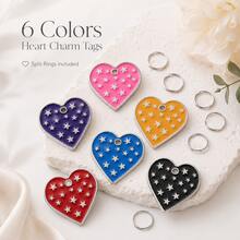 1Pc Colorful Enamel Heart Charms With Split Rings, Star Pattern Alloy Keychain Pendants For Bags, Backpacks, Keys & DIY Accessories - Single Piece - View 3