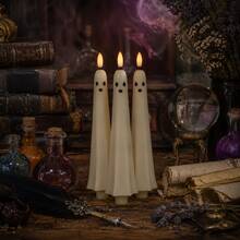 White Ghost Shaped Candle Light, Halloween Themed Flameless Electronic Candle, Battery Operated (Batteries Not Included), Perfect Choice For Halloween Party And Home Decor. - Multicolor - View 6