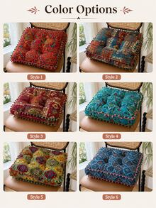 Bohemian Floral Pattern Thickened Linen Floor Mat, Soft Non-Slip Breathable Tatami Window Sill Slouchy Seat Cushion, Comfortable Meditation Pad, Suitable For Living Room, Bedroom, Balcony, Home Daily Use - Cushion - View 2