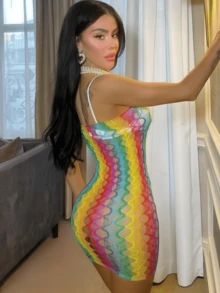 1pc Rainbow One-Piece Dress, Suitable For Various Occasions And Clubs - Multicolor - View 5