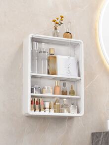 1pc No-Drill Wall-Mounted Cosmetic Storage Rack, Multi-Functional Cosmetic Storage Box With Detachable Shelves, Transparent Bathroom Accessories, Unfinished Surface, Space-Saving Display Box; Also Suitable As Blind Box, Toys Or Medicine Storage - White - View 7