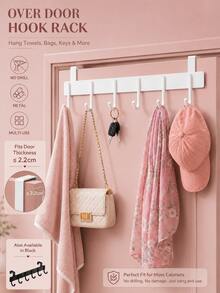 1pc Over-The-Door Hook Rack, Multi-Function Storage Hooks, 6 Hooks Over-The-Door Hook, For Hanging Clothes, Towels, Suitable For Bathroom, Kitchen Cabinet Doors, Max Thickness 2.2cm - Multicolor - View 1