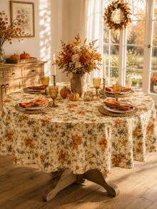 Autumn Floral Tablecloth, Vintage Orange Botanical Autumn Tablecloth, Country Farmhouse Style Harvest Thanksgiving Tablecloth, Suitable For Kitchen Dining Room, Seasonal Autumn Home Decor, Family Dinner Party Floral Tablecloth - Multicolor - View 7