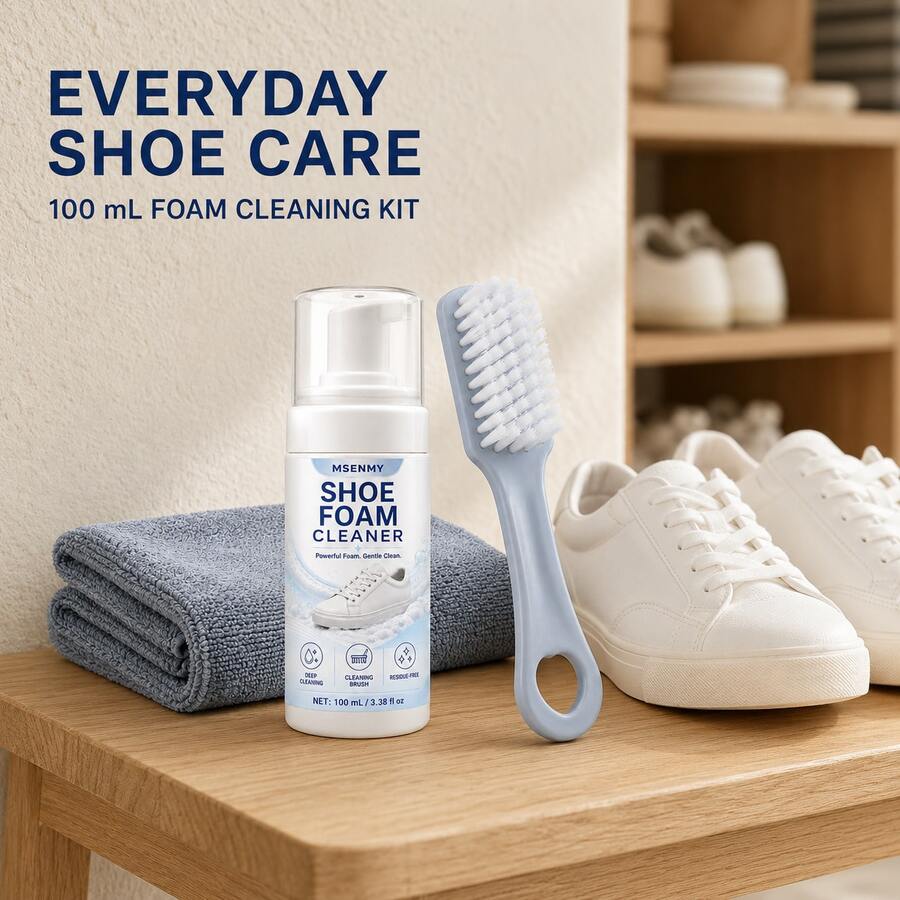 3-In-1 Shoe Cleaner Kit,Foam Sneaker Cleaner With Brush & Towel,Powerful Stain Remover For White Shoes, Leather, Canvas,Everyday Shoe Care - 1 Shoe Cleaner + Shoe Brush + Towel - View 1