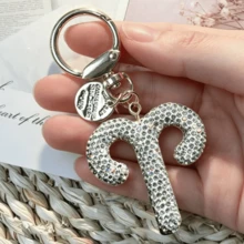1pc Rhinestone Zodiac Sign Keychain, Silver Astrology Bag Charm, Minimalist Horoscope Pendant Key Ring For Women, Birthday Graduation Holiday Gift - White - View 21