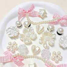 18pcs Pink Bow Flower Pearl Chain Shoe Charms, DIY Decorative Accessories For Clogs With Holes, Perfect Birthday Party Holiday Gift Choice - Baby Pink - View 7