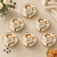 12-Piece 90ml/3oz Espresso Cups With Saucers Set, 6 Cups + 6 Saucers, White & Gold Ceramic Coffee Cup Set With Gold Handles, Elegant Demitasse Tea Cups In Gift Box For Home Cafe, Afternoon Tea, Wedding & Housewarming Gift - White - View 10