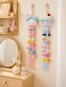 Macaron Color Fabric Hair Clip Storage Wall Rack, Cute House Shaped Hair Accessory Display Stand, Suitable For Baby Room Decor - Multicolor - View 2
