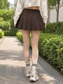 Adidas Women's Sports Skirt & Skort TWILL SKIRT Coffee Color Embroidered Pleated Sports KD5446 - Aurora Coffee - View 3