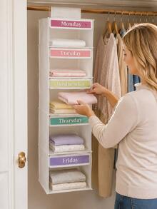 Multi-Layer Hanging Closet Organizer Bag, Fabric Storage Bag With Labels, Baby Room Clothing Storage Organizer Rack - Transparent - View 5