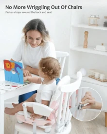 UBRAVOO Grey Portable Baby Booster Seat With Tray, Foldable Travel High Chair For Toddler Infant, Height Adjustable Hook On Feeding Chair, Grey/Pattern - Multicolor - View 1