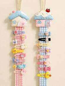 Macaron Color Fabric Hair Clip Storage Wall Rack, Cute House Shaped Hair Accessory Display Stand, Suitable For Baby Room Decor - Multicolor - View 1
