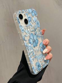 1件裝 氣墊式 藍色水彩花卉極簡風 全包覆 TPU 防震手機殼，適用於 Apple 18 17 16 15 14 13 12 11 Pro Max Air 及系列 - 彩色 - 查看 4